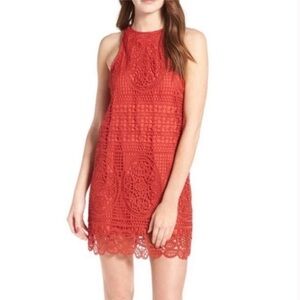LOVERS + FRIENDS Red Crochet Sleeveless Mini Shift Dress